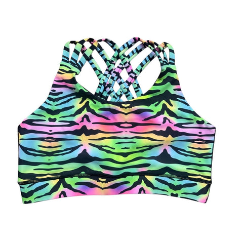 Step n Pump UV Reactive Pastel Tiger Print Criss Cross Back Crop Top