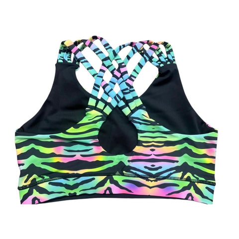 Step n Pump UV Reactive Pastel Tiger Print Criss Cross Back Crop Top