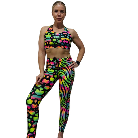Step n Pump UV Reactive Wild Neon Pop Print Crop Top