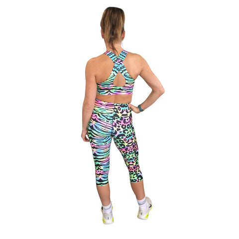 Step n Pump UV Reactive Pastel Tiger/Leopard Print Capri Bottoms