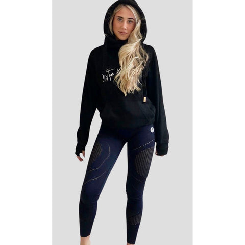 Step n Pump Essentials Black With Embroidered White Cross Neck Cosy Hoodie