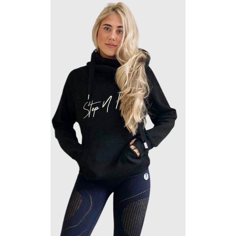 Step n Pump Essentials Black With Embroidered White Cross Neck Cosy Hoodie