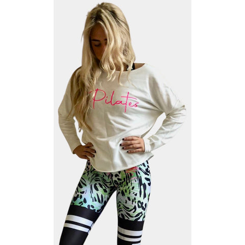Step n Pump Essentials Luxe Ivory White - Neon Pink Pilates Top
