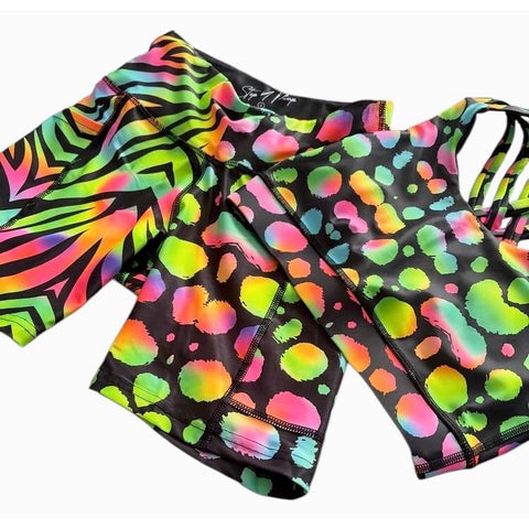 Step n Pump UV Reactive Wild Neon Pop Print Shorts With Pockets