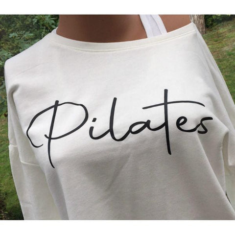 Step n Pump Essentials Luxe Ivory White - Black  Pilates Top