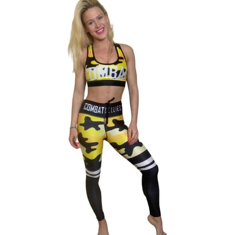 Combat Dollies Yellow Camo Sports Bra