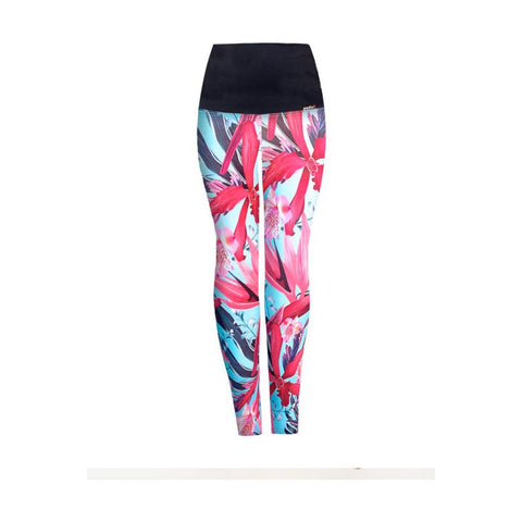 Posto High Waist Rolldown Legging with a turquoise floral print