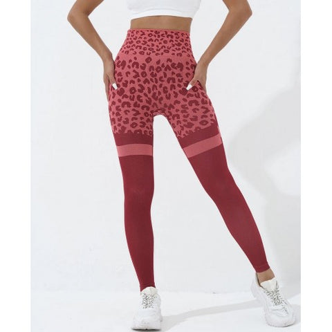 Step n Pump Exclusive Red Leopard Seamless Stripe Leggings