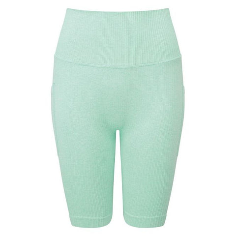 Step n Pump Essentials Peppermint Green Ribbed Seamless Shorts with Phone Pocket